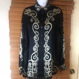 Escada silk navy gray long sleeve shirt size medium